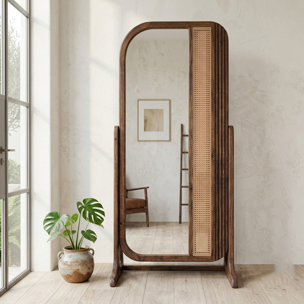 PRITI Dark Walnut vertical mirror for living room