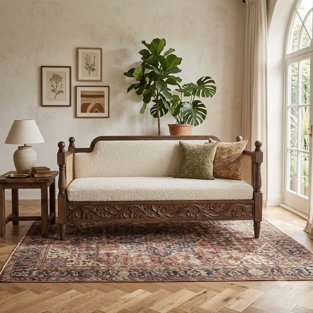 PRITI Dark Walnut wooden diwan sofa couch for living room