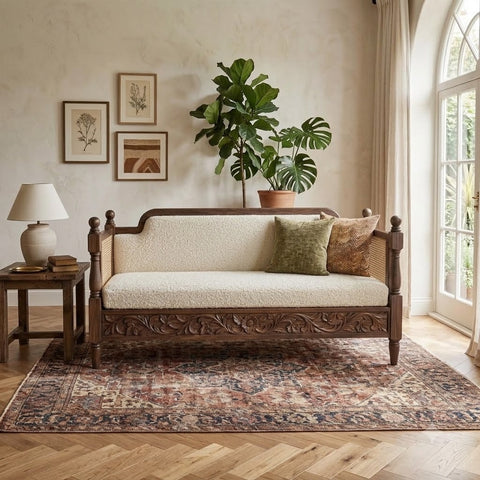 PRITI Dark Walnut wooden diwan sofa couch for living room
