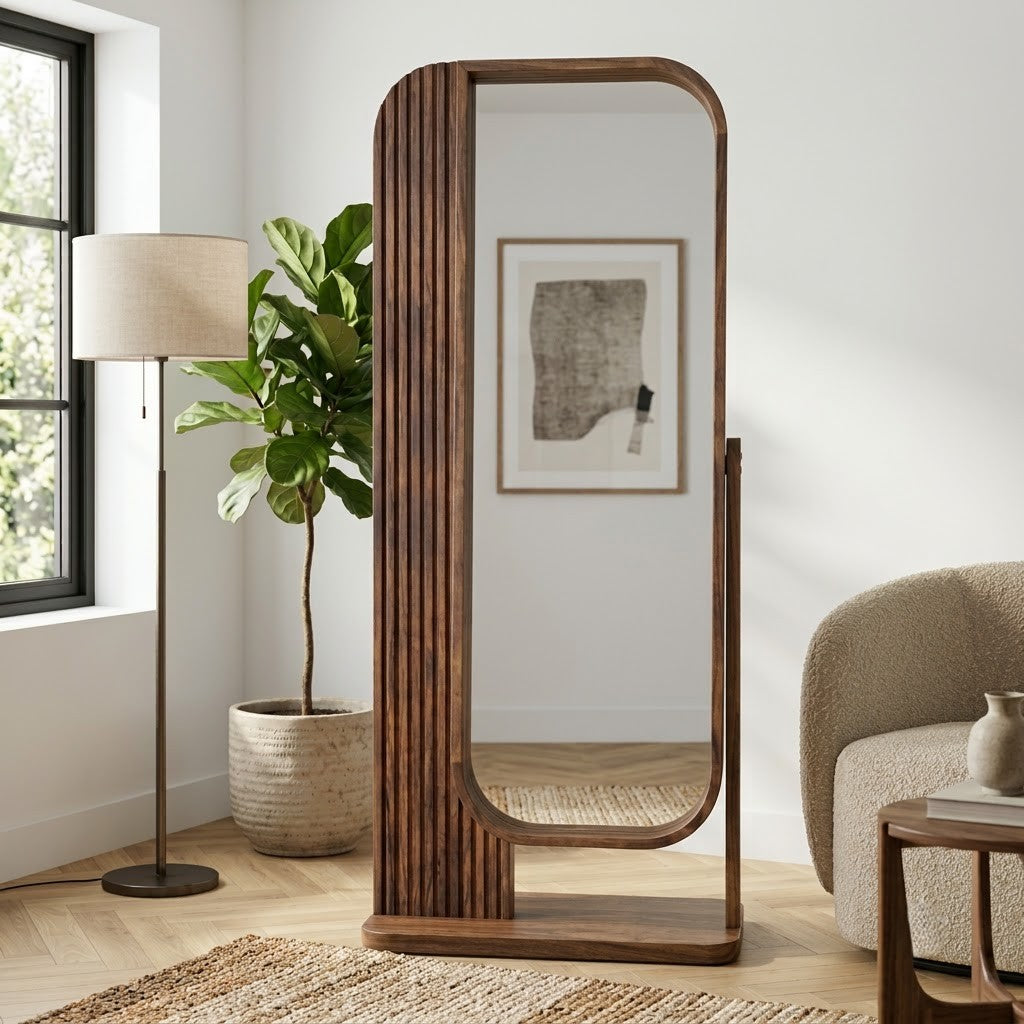 PRITI Dark Walnut wooden full body mirror for modern home
