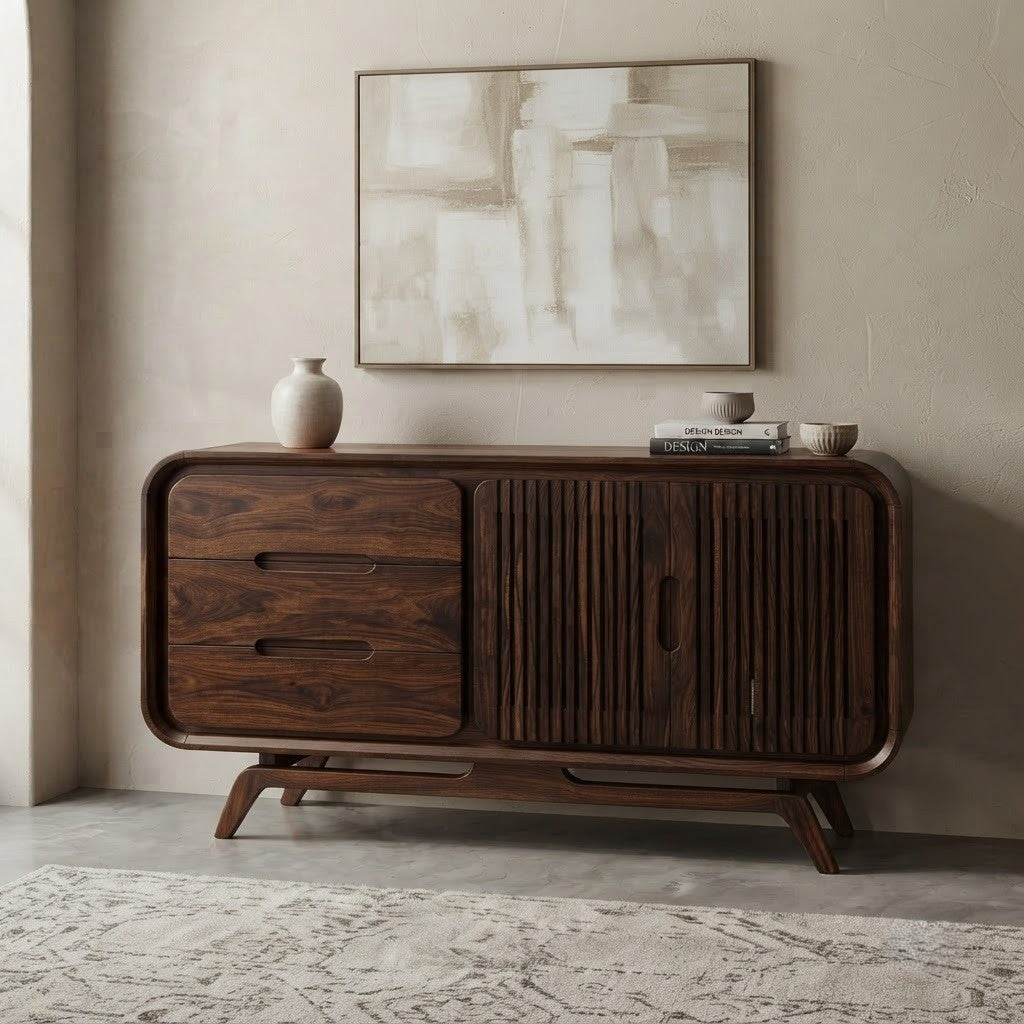 PRITI Dark Walnut wooden storage cabinet with hinged doors