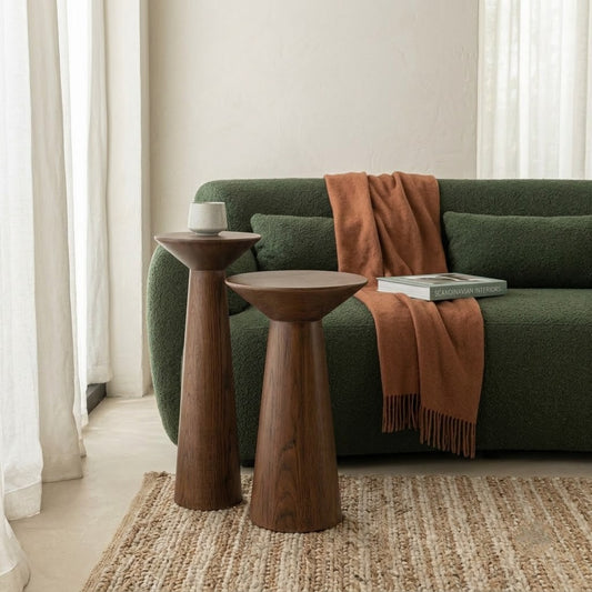 PRITI Dark Wood Side Table – Sculptural Conical Design