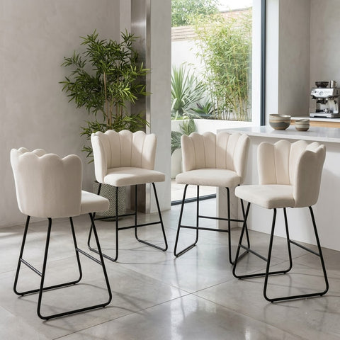 PRITI Designer Cream Bouclé Counter Stools for Kitchen Island – Set of 4