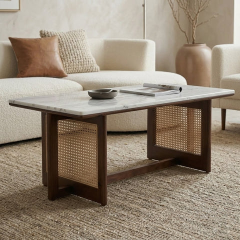 PRITI Designer Mango Wood Center Table with Banswara Marble Top
