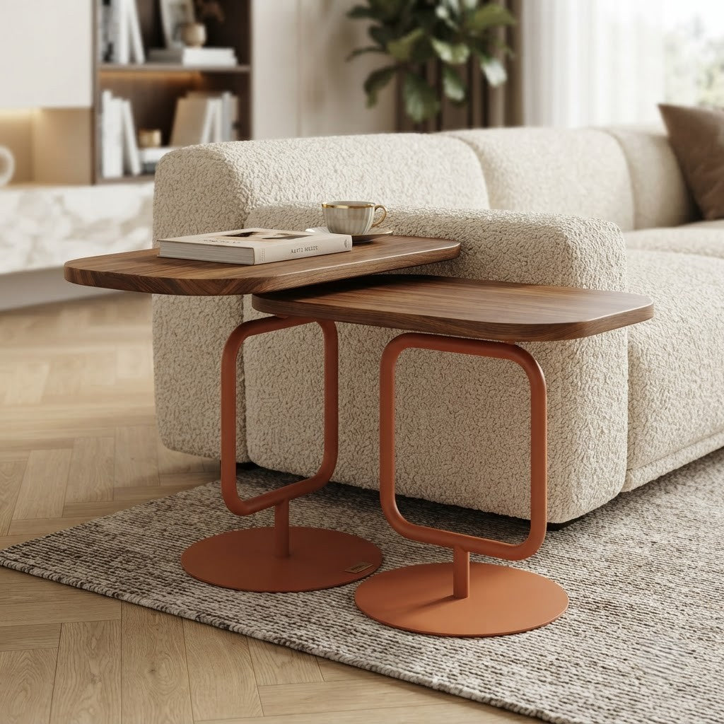 PRITI Designer Nesting Table Set in Walnut Finish