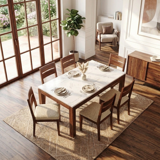 PRITI Dining Table Set with 6 Chairs in Solid Wood