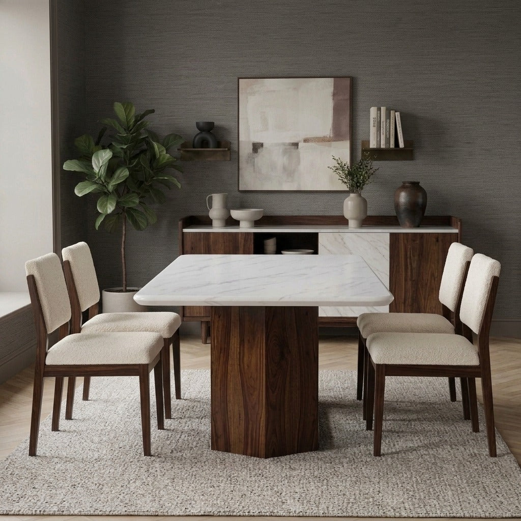 PRITI Dining Table Set with Ceramic Marble Top & 6 Chairs