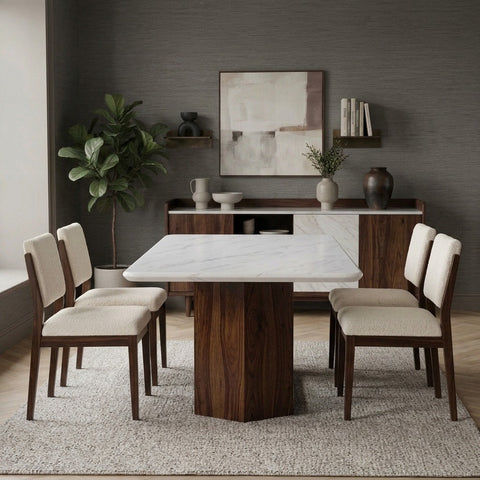 PRITI Dining Table Set with Ceramic Marble Top & 6 Chairs