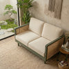 PRITI Distress Green mango wood 2-seater sofa with crème boucle upholstery