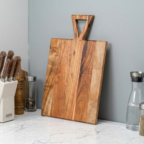 PRITI Durable Acacia Wood Cutting Board with Ergonomic Triangular Handle