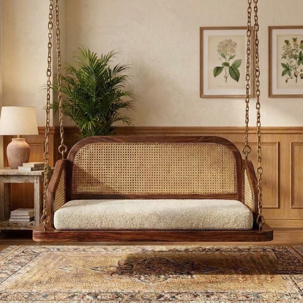 PRITI Elegant 2 Seater Sheesham Wood Jhula for Living Room & Balcony