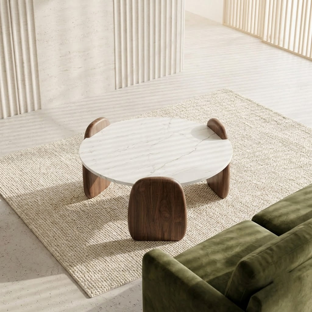 PRITI Elegant White Marble Top Center Table for Modern Living Rooms