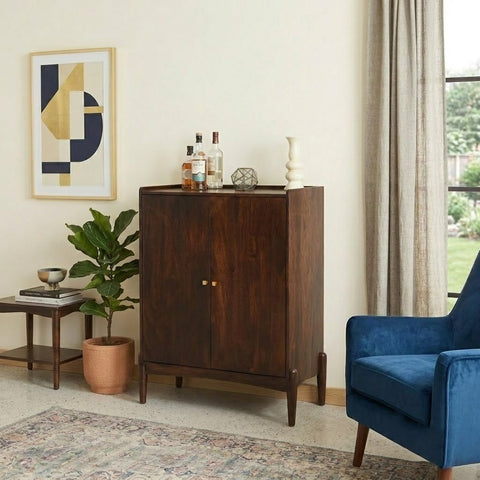 PRITI Elegant Wooden Drinks Cabinet | Solid Wood Home Bar Storage