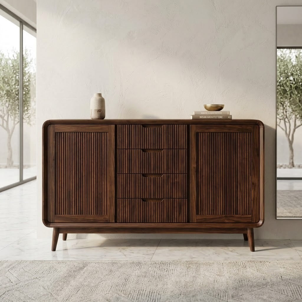PRITI Fluted Sideboard with 4-Drawer Center Column