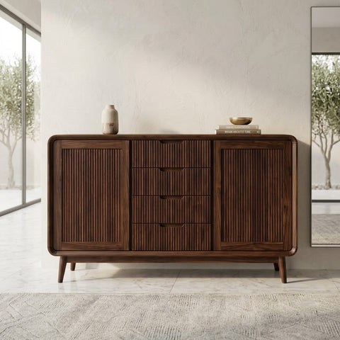 PRITI Fluted Sideboard with 4-Drawer Center Column