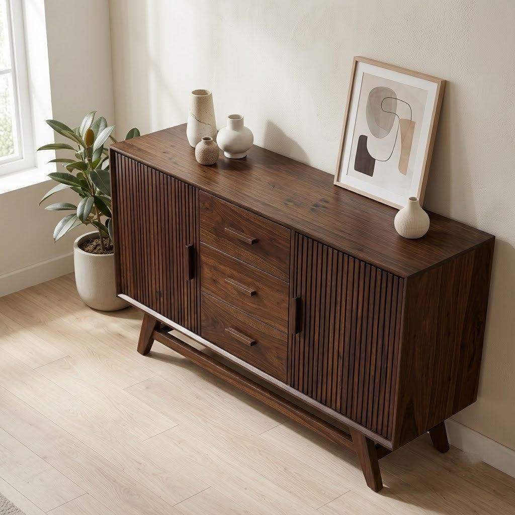 PRITI Fluted Sideboard with Bar Handle Drawers