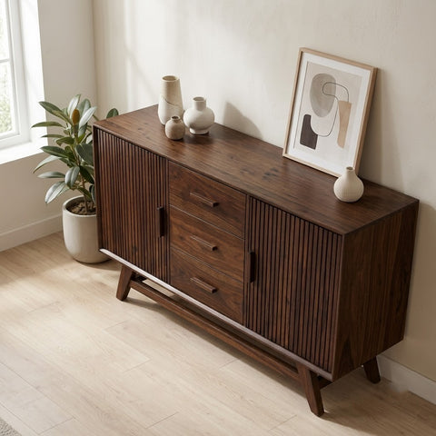 PRITI Fluted Sideboard with Bar Handle Drawers