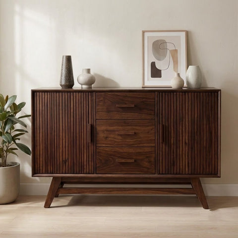 PRITI Fluted Sideboard with Center Drawer Stack
