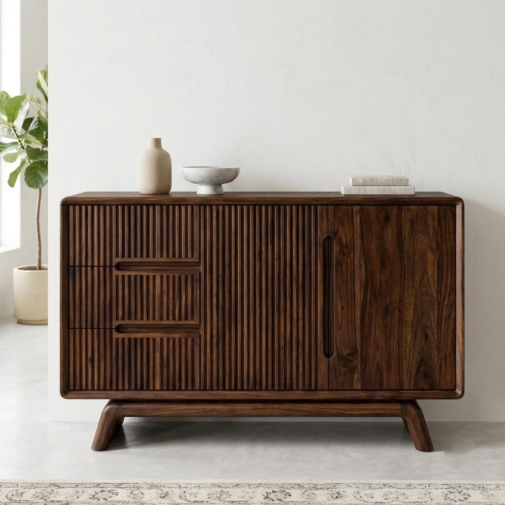 PRITI Fluted Wooden Cabinet with Drawers for Home