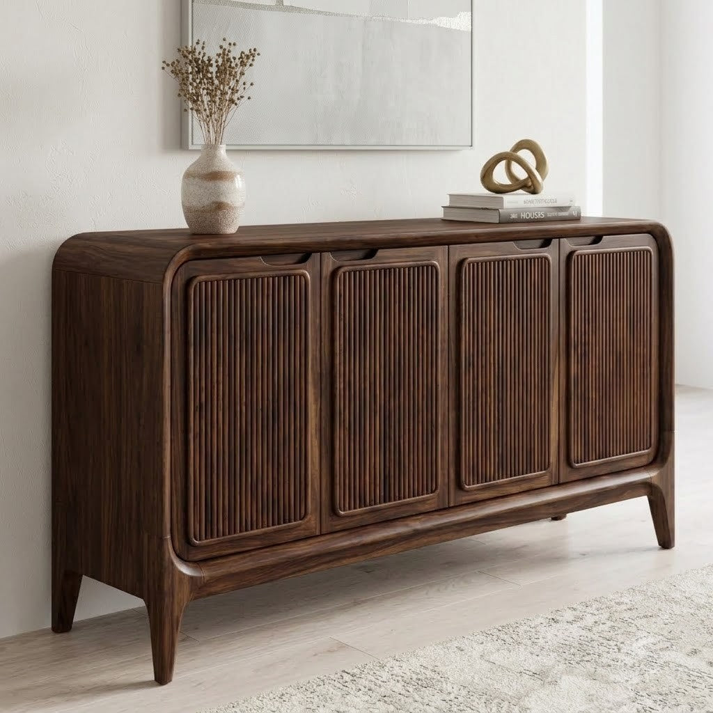 PRITI Four-Door Wood Cabinet with Curved Edges