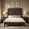 PRITI Hand-Carved Solid Mango Wood Bed with Floral Headboard – Without Storage