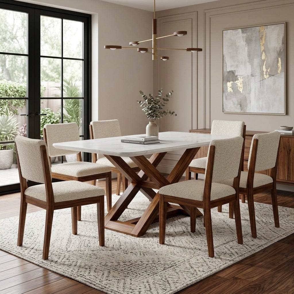 PRITI Handcrafted 6 Seater Solid Wood Dining Table