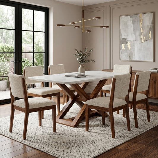 PRITI Handcrafted 6 Seater Solid Wood Dining Table