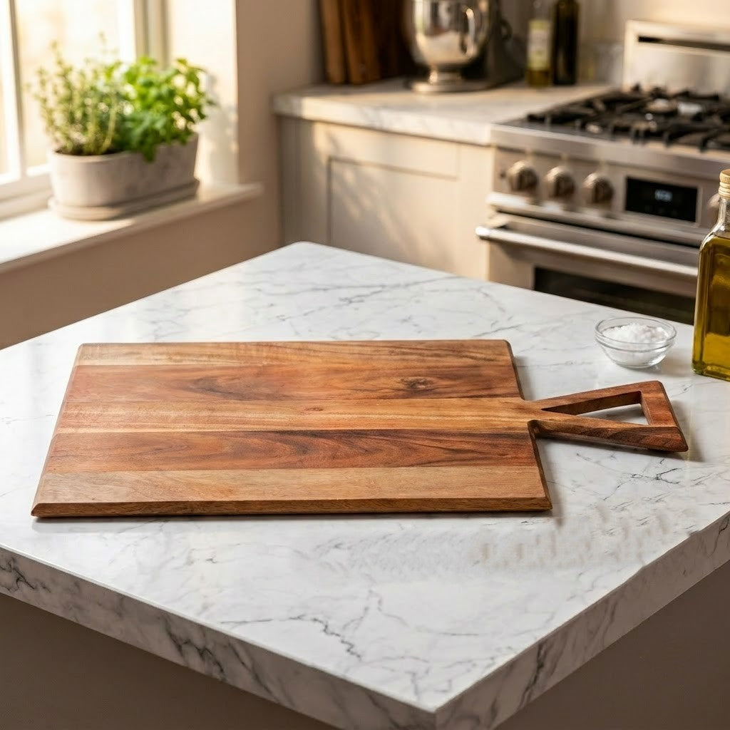PRITI Handcrafted Acacia Wood Kitchen Cutting Board with Triangular Handle