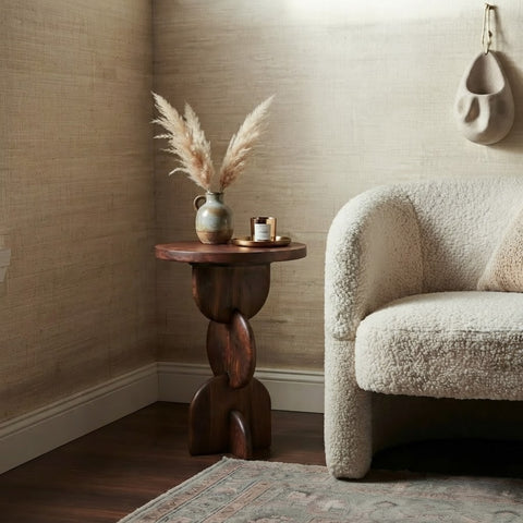 PRITI Handcrafted Side Table | Interlocking Wood Design for Living Room