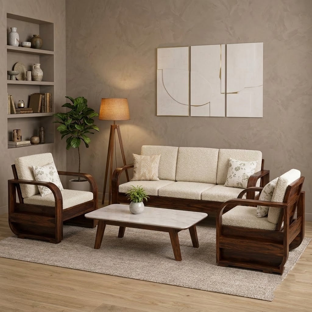 PRITI Handcrafted Solid Sheesham Wood 5 Seater Sofa Set