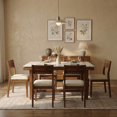 PRITI Handcrafted Solid Wood 6 Seater Dining Set