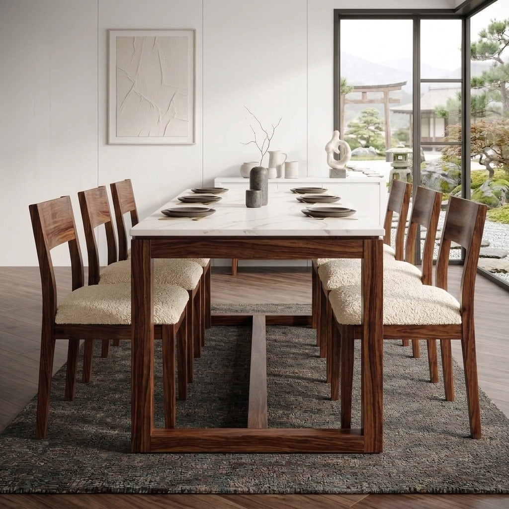 PRITI Handcrafted Solid Wood Dining Table with 6 Chairs
