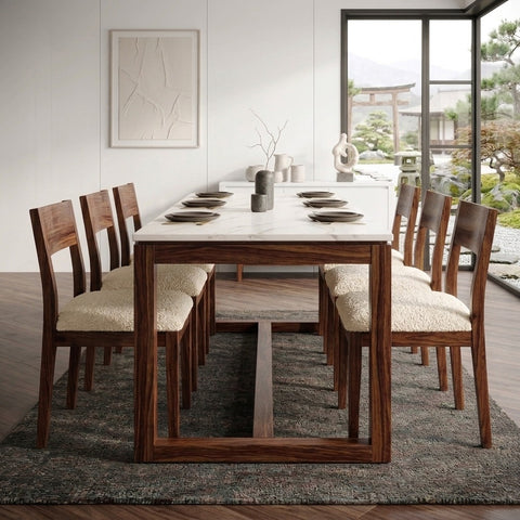 PRITI Handcrafted Solid Wood Dining Table with 6 Chairs
