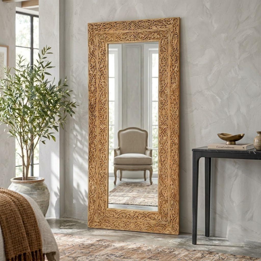 PRITI Handcrafted Style Carved Full Length Mirror