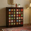 PRITI Handcrafted Wooden Bar Cabinet with Decorative Tile Doors
