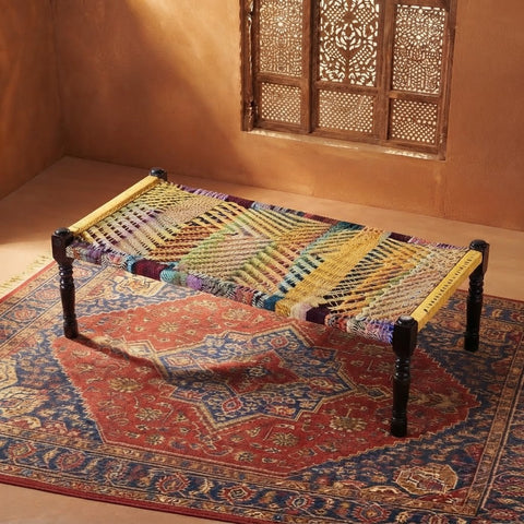 PRITI Handwoven Wooden Charpai for Home Décor