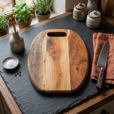PRITI Home Acacia Wood Cutting & Serving Board | Reversible Wooden Chopping Board