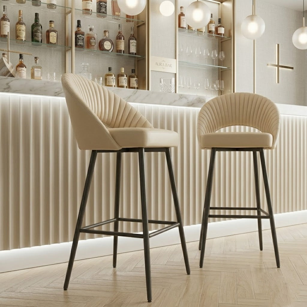 PRITI Home Beige Bar Stool | Comfortable Upholstered Counter Stool for Kitchen & Home Bar