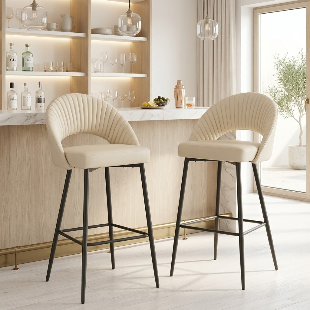 PRITI Home Beige Upholstered Bar Stool | Modern Counter Height Chair with Backrest