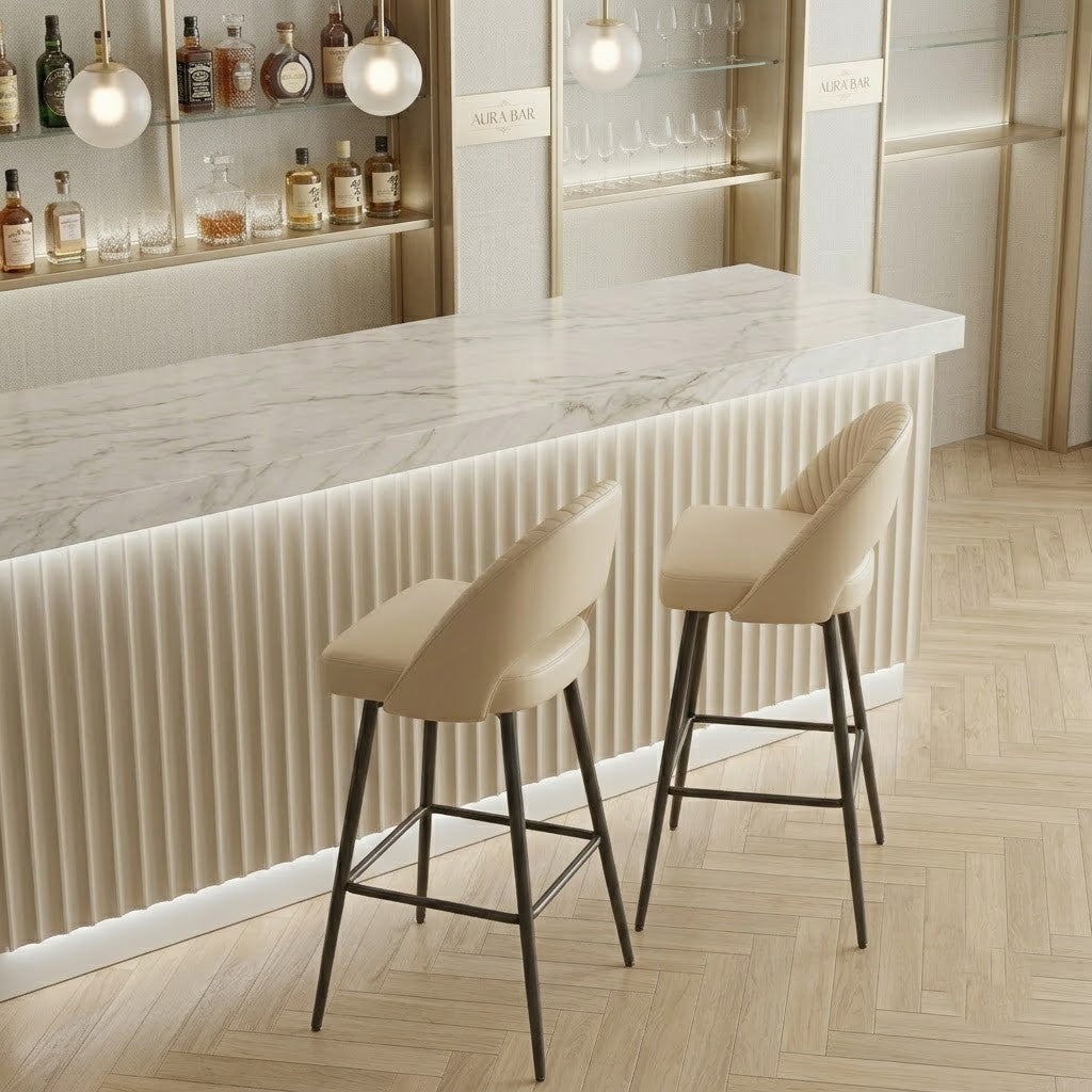 PRITI Home Beige Upholstered Counter Stool | Stylish Bar Chair with Sturdy Legs