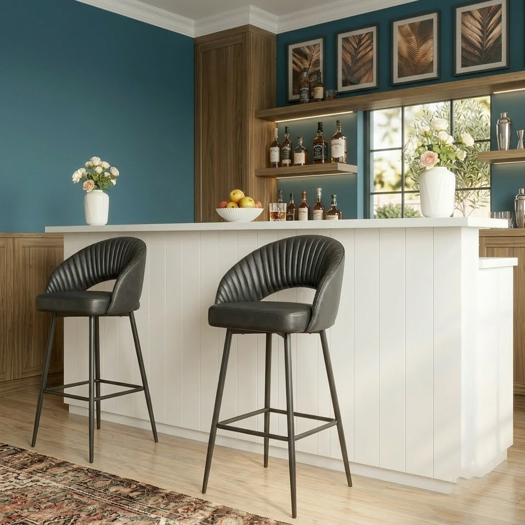 PRITI Home Black Bar Stool | Comfortable Upholstered Counter Stool for Home Bar & Kitchen