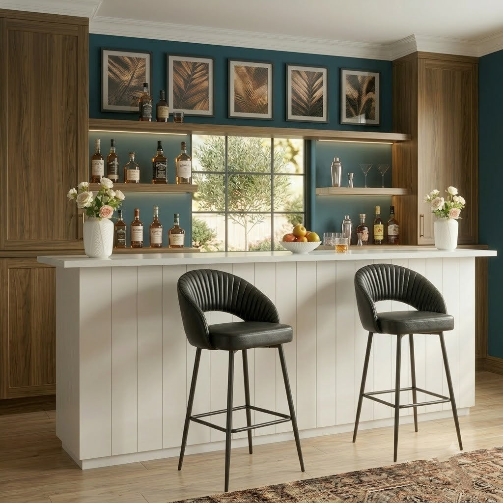 PRITI Home Black Counter Height Bar Stool | Modern Bar Chair for Cafe, Lounge & Home