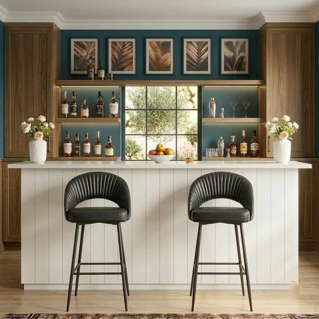PRITI Home Black Upholstered Bar Stool | Modern Counter Height Chair with Backrest