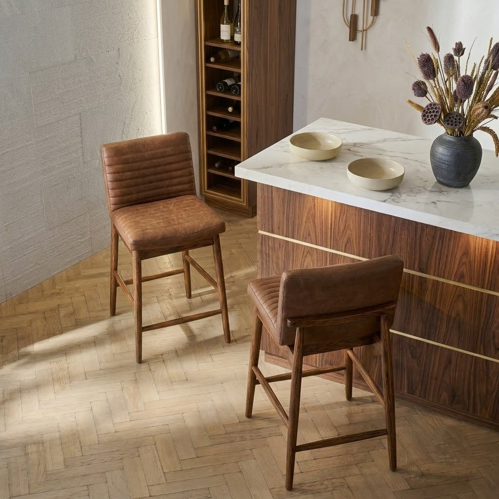 PRITI Home Contemporary Kitchen Bar Stool | Faux Leather Counter Stool with Oak Finish Frame
