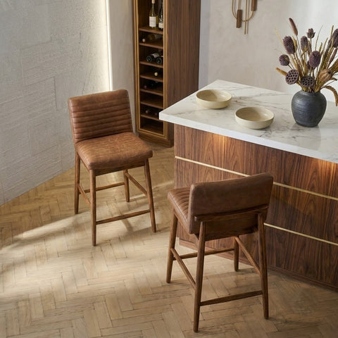 PRITI Home Contemporary Kitchen Bar Stool | Faux Leather Counter Stool with Oak Finish Frame