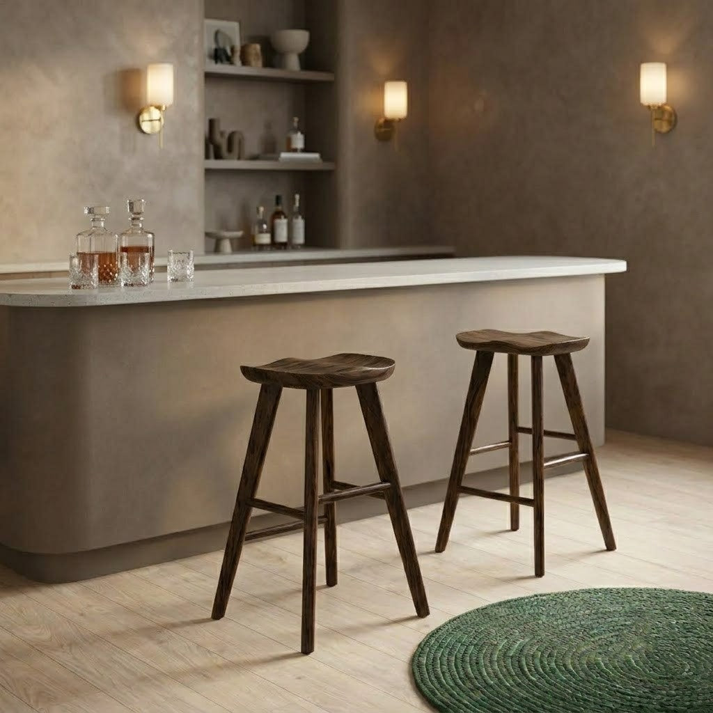 PRITI Home Contemporary Kitchen Counter Stool – Dark Walnut Sheesham Wood