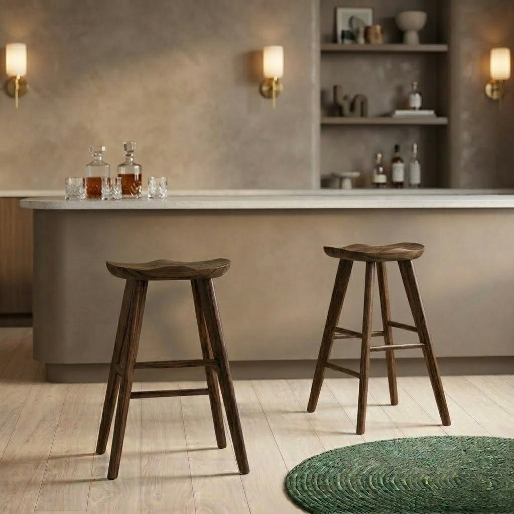 PRITI Home Dark Walnut Sheesham Wood Bar Stool – Solid Wood Kitchen Counter Stool