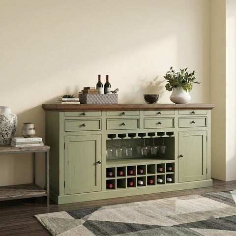 PRITI Home Distressed Green Wooden Drink Cabinet for Dining & Living Room