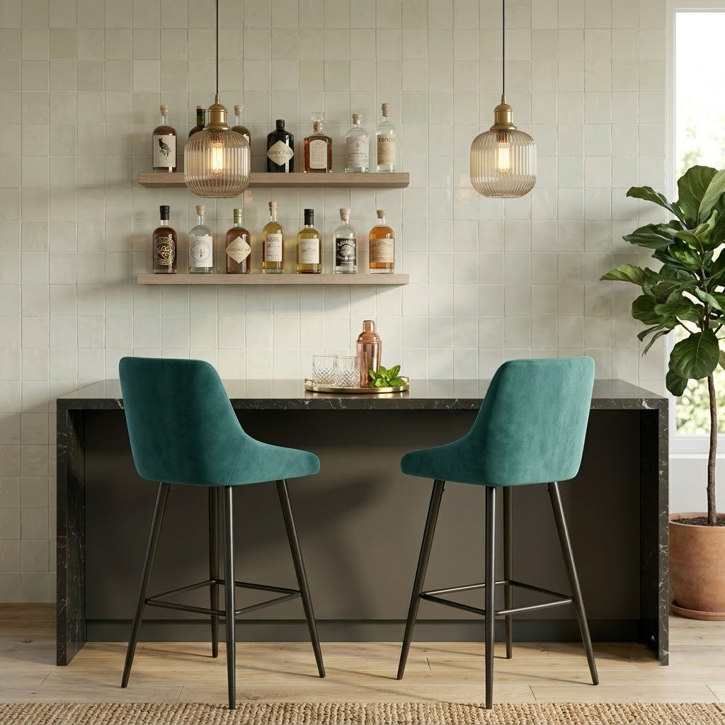 PRITI Home Green Bar Stool | Comfortable Counter Height Chair for Cafe, Lounge & Home