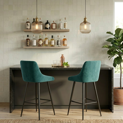 PRITI Home Green Bar Stool | Comfortable Counter Height Chair for Cafe, Lounge & Home